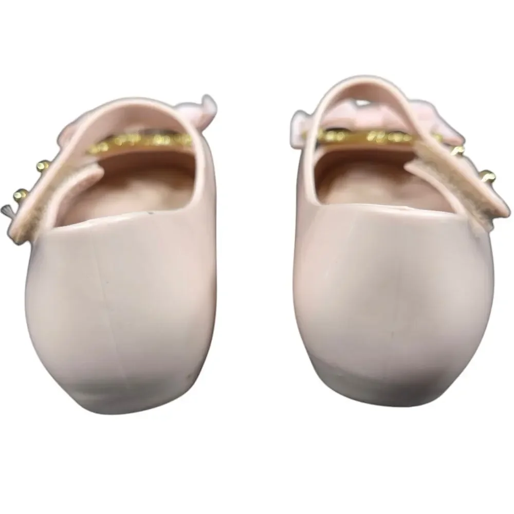 Mini Melissa Mary Janes Toddler 7 Pink Ribbon Bow Gold Crown Fairy Tale Princess